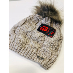 Czapka damska zimowa pompon ocieplona jasny beż
