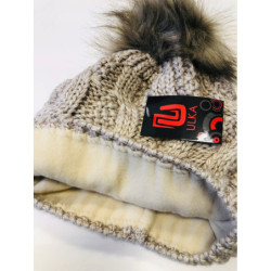 Czapka damska zimowa pompon ocieplona jasny beż