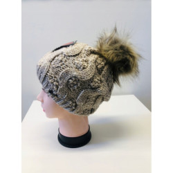 Czapka damska zimowa pompon ocieplona jasny beż