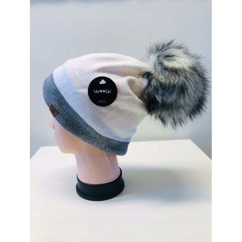 Czapka damska ciepła zima pompon błyszcząca Woolk