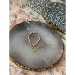 Pierścionek na gumce koraliki KRZYŻ CYRKONIE