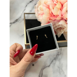 Złote kolczyki wkrętki KRZYŻ KRZYŻYK STAL 316L