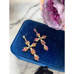 1210 Złote kolczyki wiszące KAMIENIE KRZYŻE KRZYŻ