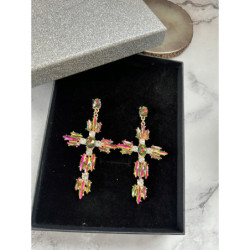 1210 Złote kolczyki wiszące KAMIENIE KRZYŻE KRZYŻ