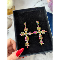 1210 Złote kolczyki wiszące KAMIENIE KRZYŻE KRZYŻ