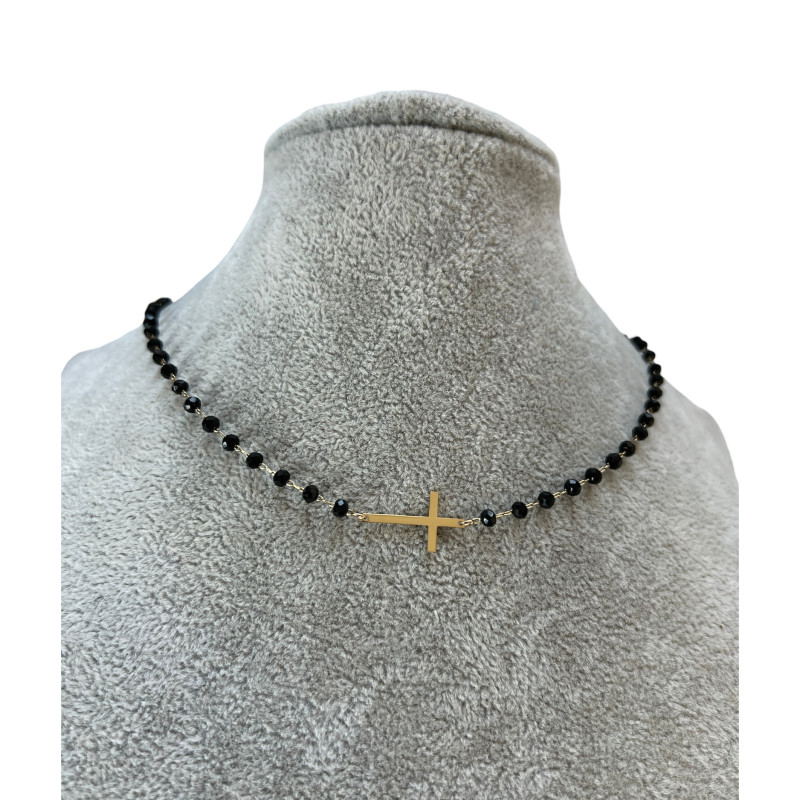 338 Naszyjnik różaniec KORALIKI KRZYŻ STAL 316L