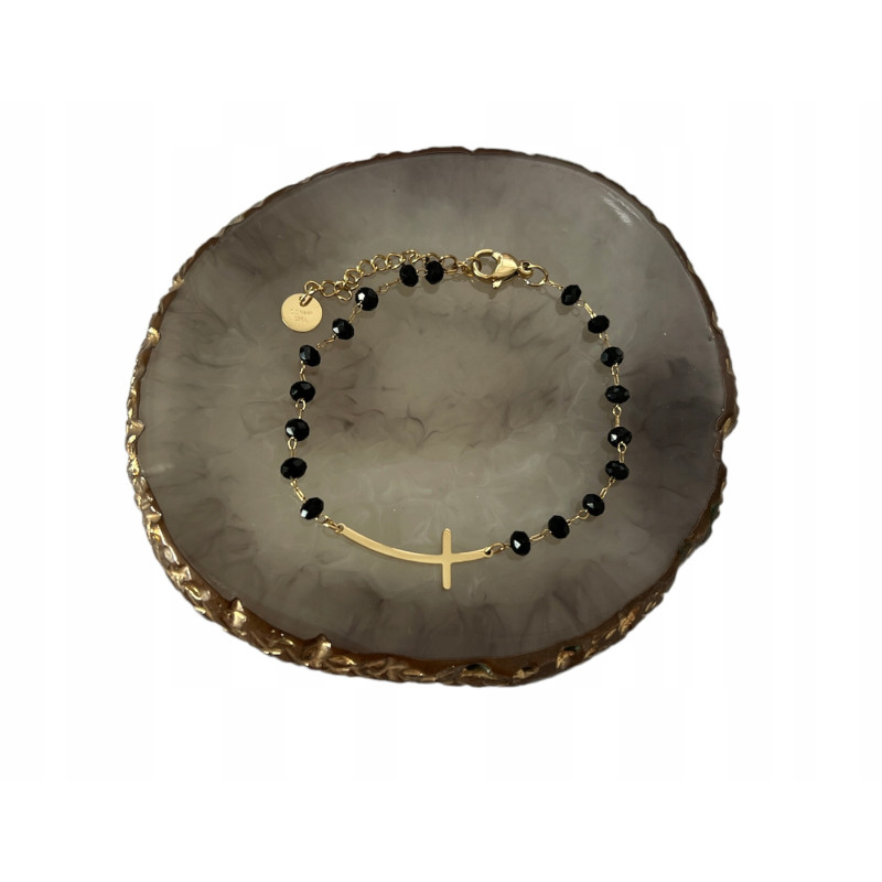 206 Bransoletka Koraliki różaniec KRZYŻYK STAL 316