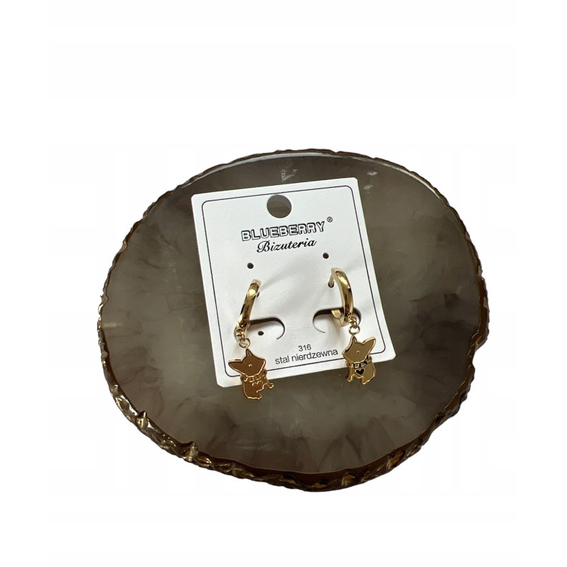 970 Złote kolczyki BLUEBERRY PIES BULDOG STAL 316L