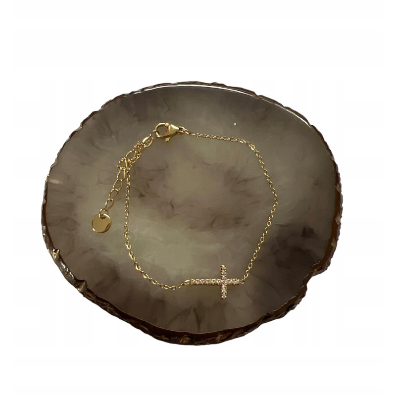 273 Złota bransoletka delikatna KRZYŻ CYRKONIE