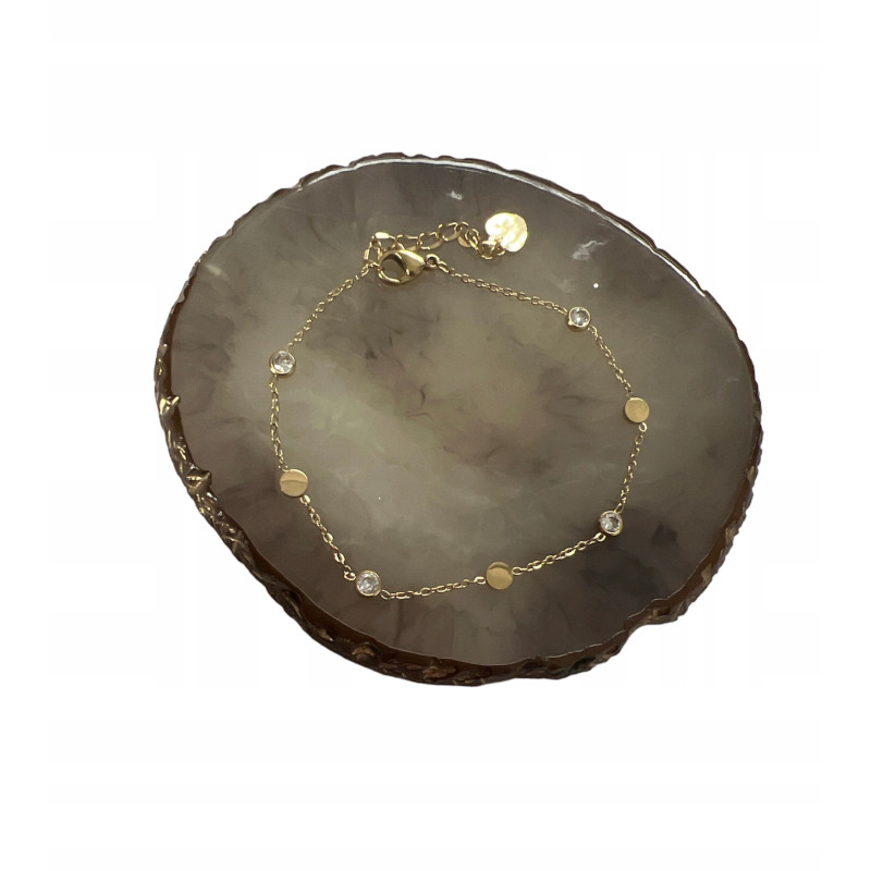 952 Złota bransoletka delikatna CYRKONIE stal 316L