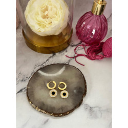 1251 Złote kolczyki ZEGAR CZARNE OCZKO STAL 316L