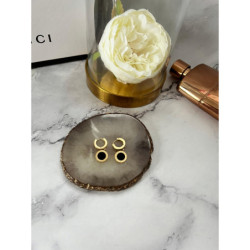 1366 Złote kolczyki ZEGAR CZARNE OCZKO STAL 316L