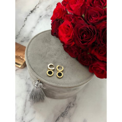 1366 Złote kolczyki ZEGAR CZARNE OCZKO STAL 316L