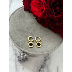 1366 Złote kolczyki ZEGAR CZARNE OCZKO STAL 316L