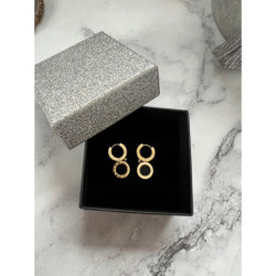 1366 Złote kolczyki ZEGAR CZARNE OCZKO STAL 316L