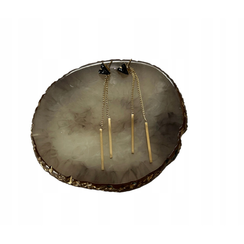 1357 Złote kolczyki ozdobna zatyczka z łańcuszkami