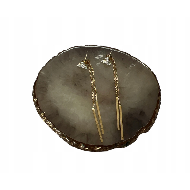 1356 Złote kolczyki ozdobna zatyczka z łańcuszkami