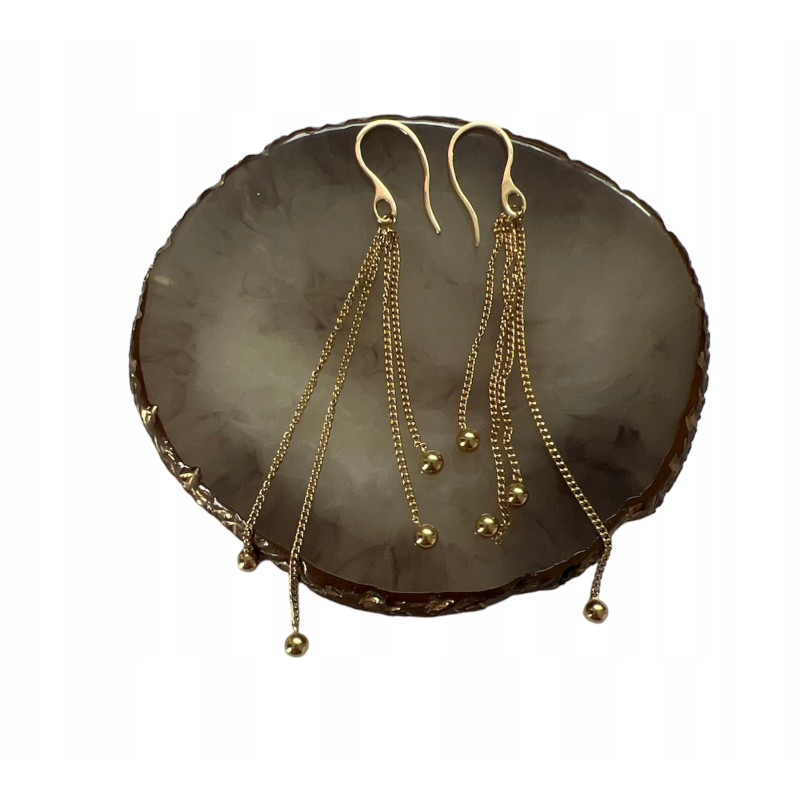 1366 Złote kolczyki wiszące KULKI KULECZKI STAL