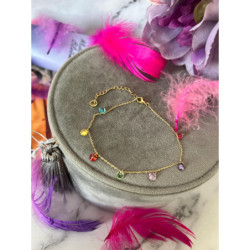 1076 Bransoletka na nogę kostkę KOLOROWE CYRKONIE