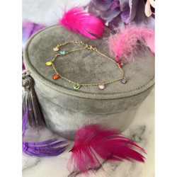 1076 Bransoletka na nogę kostkę KOLOROWE CYRKONIE