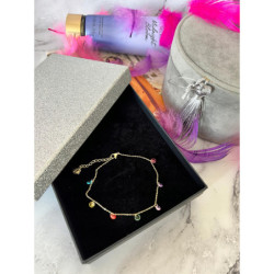 1076 Bransoletka na nogę kostkę KOLOROWE CYRKONIE