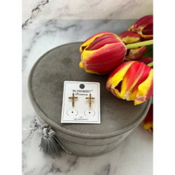 260 Złote kolczyki BLUEBERRY KRZYŻ KRZYŻYK STAL