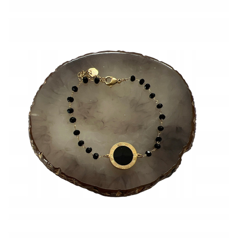 494 Bransoletka różaniec ZEGAR CZARNE OCZKO