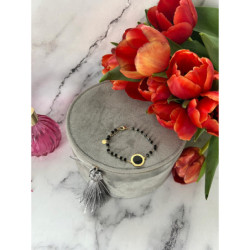 494 Bransoletka różaniec ZEGAR CZARNE OCZKO