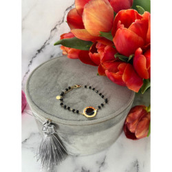 494 Bransoletka różaniec ZEGAR CZARNE OCZKO