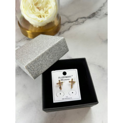 260 Złote kolczyki BLUEBERRY KRZYŻ KRZYŻYK STAL