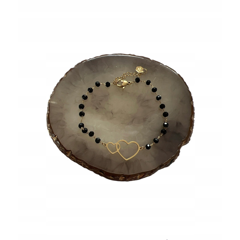 1183 Bransoletka różaniec DWA SERCA KORALIKI STAL