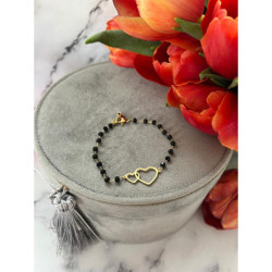 1183 Bransoletka różaniec DWA SERCA KORALIKI STAL