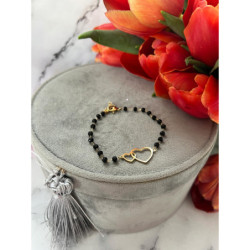 1183 Bransoletka różaniec DWA SERCA KORALIKI STAL