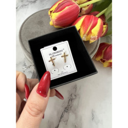 260 Złote kolczyki BLUEBERRY KRZYŻ KRZYŻYK STAL