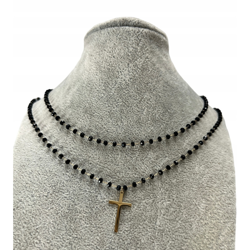 861 Naszyjnik różaniec KORALIKI KRZYŻ KRZYŻYK STAL