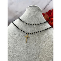 861 Naszyjnik różaniec KORALIKI KRZYŻ KRZYŻYK STAL