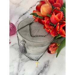 861 Naszyjnik różaniec KORALIKI KRZYŻ KRZYŻYK STAL