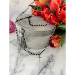 861 Naszyjnik różaniec KORALIKI KRZYŻ KRZYŻYK STAL