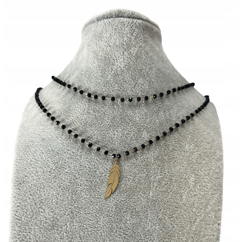 500 Naszyjnik różaniec KORALIKI PIÓRKO STAL 316L