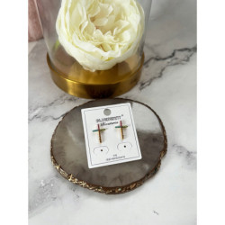 418 Złote kolczyki BLUEBERRY KRZYŻ KRZYŻYK STAL