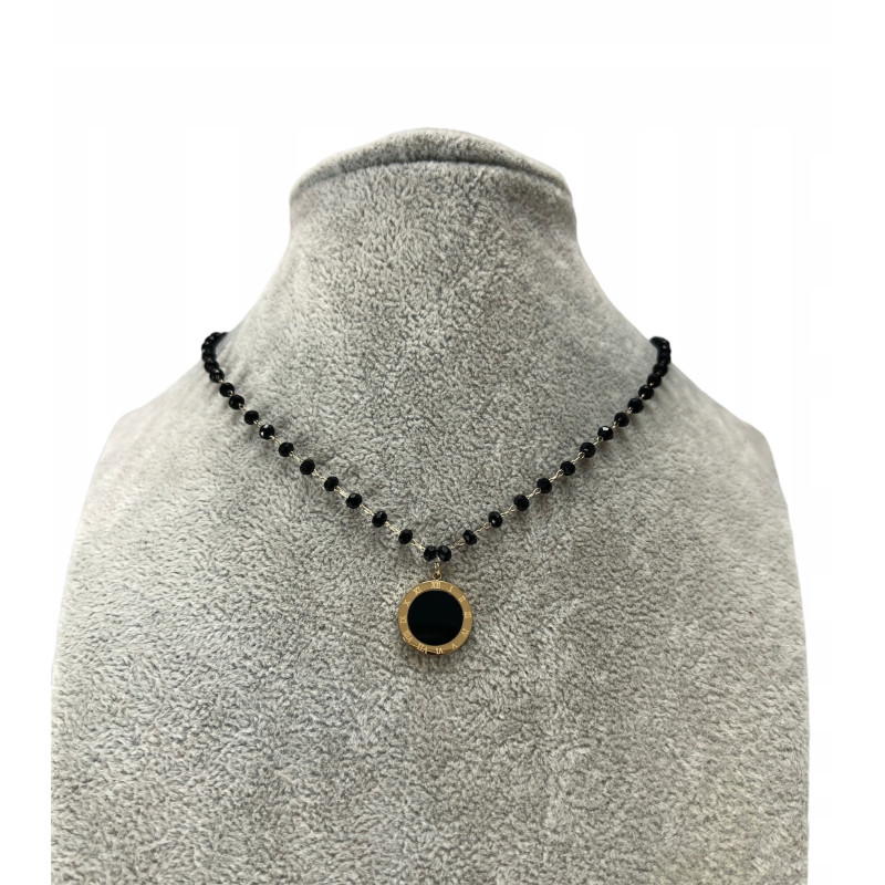 1300 Naszyjnik różaniec KORALIKI ZEGAR CZARNE OKO