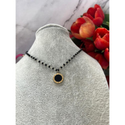 1300 Naszyjnik różaniec KORALIKI ZEGAR CZARNE OKO