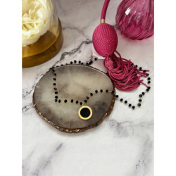 1300 Naszyjnik różaniec KORALIKI ZEGAR CZARNE OKO