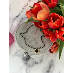 1300 Naszyjnik różaniec KORALIKI ZEGAR CZARNE OKO