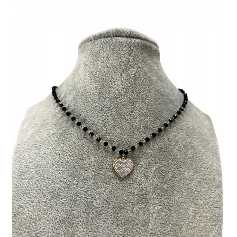 243 Naszyjnik różaniec KORALIKI SERCE CYRKONIE