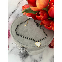 243 Naszyjnik różaniec KORALIKI SERCE CYRKONIE