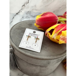 418 Złote kolczyki BLUEBERRY KRZYŻ KRZYŻYK STAL