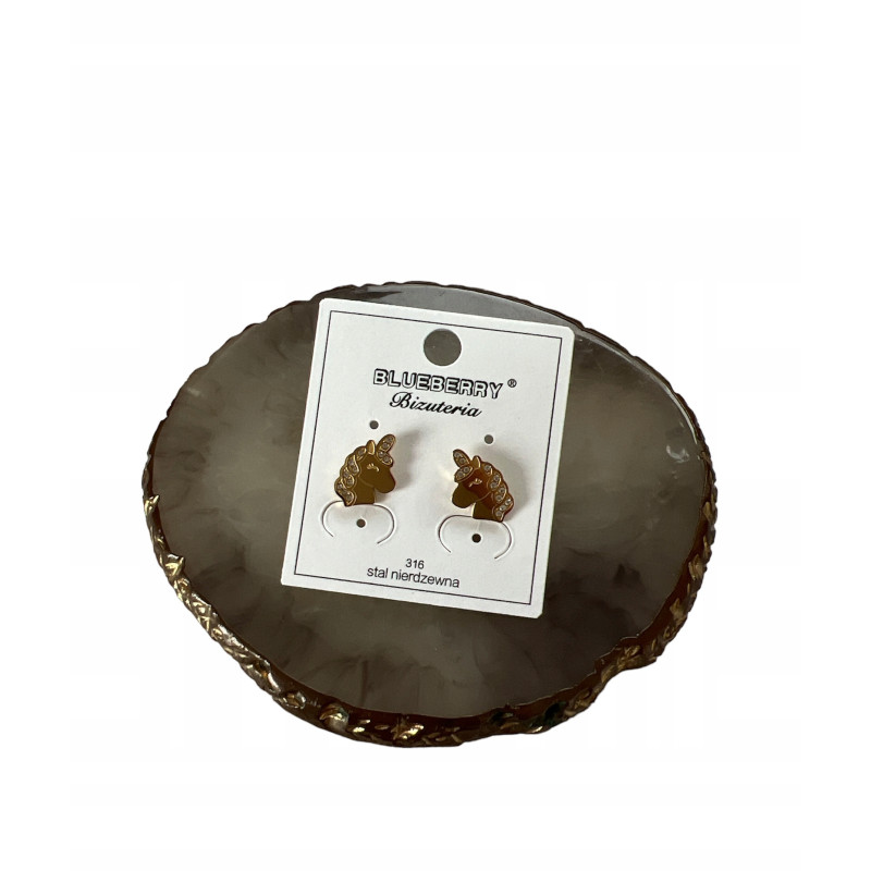 584 Złote kolczyki BLUEBERRY JEDNOROŻEC STAL 316L