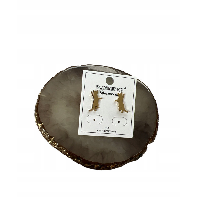 1342 Złote kolczyki BLUEBERRY KOT KOTEK STAL 316