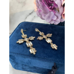 364 Złote kolczyki wiszące KAMIENIE KRZYŻE KRZYŻ